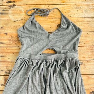 Go Couture Gray Halter with midriff peak. Maxi dress.
